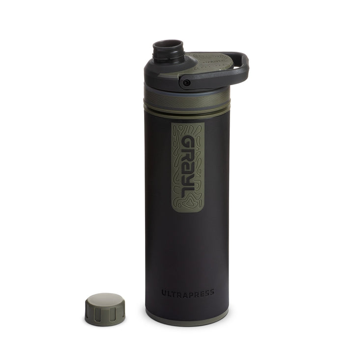 Best top rated Grayl UltraPress Filter and Purifier Water Bottle – 16.9 Fluid Ounces | Nature Edition | Camp Black | Spout Cap Off View