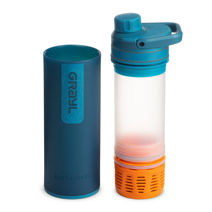 Best top rated Grayl UltraPress Filter and Purifier Water Bottle – 16.9 Fluid Ounces | Nature Edition | Forest Blue | Separated View
