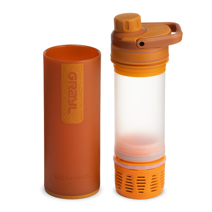 Best top rated Grayl UltraPress Filter and Purifier Water Bottle – 16.9 Fluid Ounces | Nature Edition | Mojave RedRock | Separated View