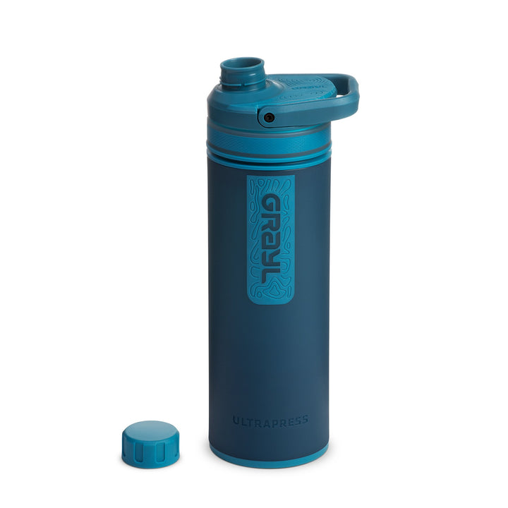 Best top rated Grayl UltraPress Filter and Purifier Water Bottle – 16.9 Fluid Ounces | Nature Edition | Forest Blue | Spout Cap Off View