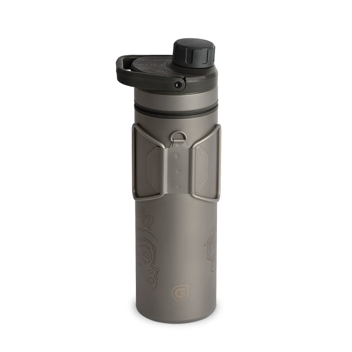 Grayl UltraPress Titanium Filter and Purifier Water Bottle – 16.9 Fluid Ounces / Covert Edition / Backside View / Covert Black